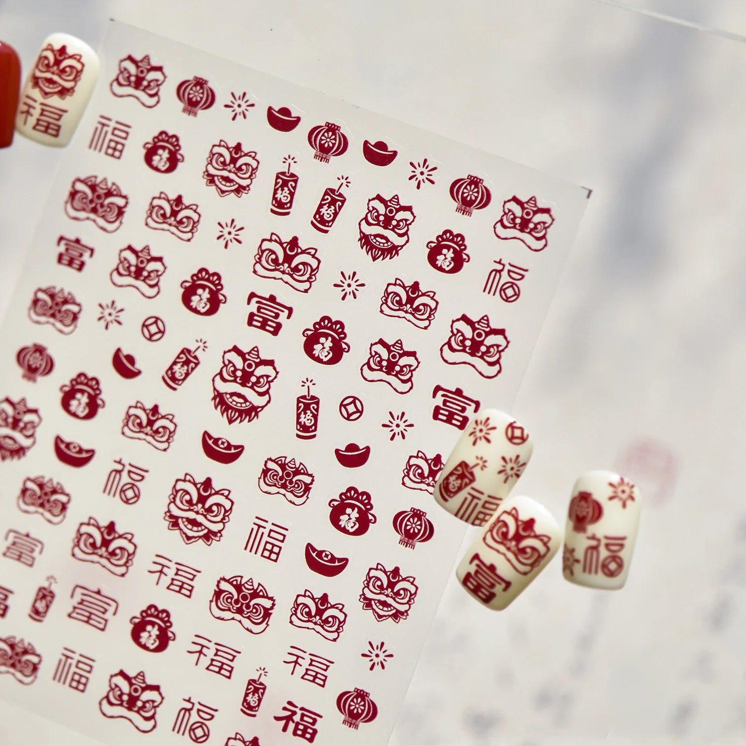 3D Thin and Tough Nail Stickers New Year Red Horse Paper-cutting Window Decorations Nail Art Stickers DIY Nails Accessory Decals