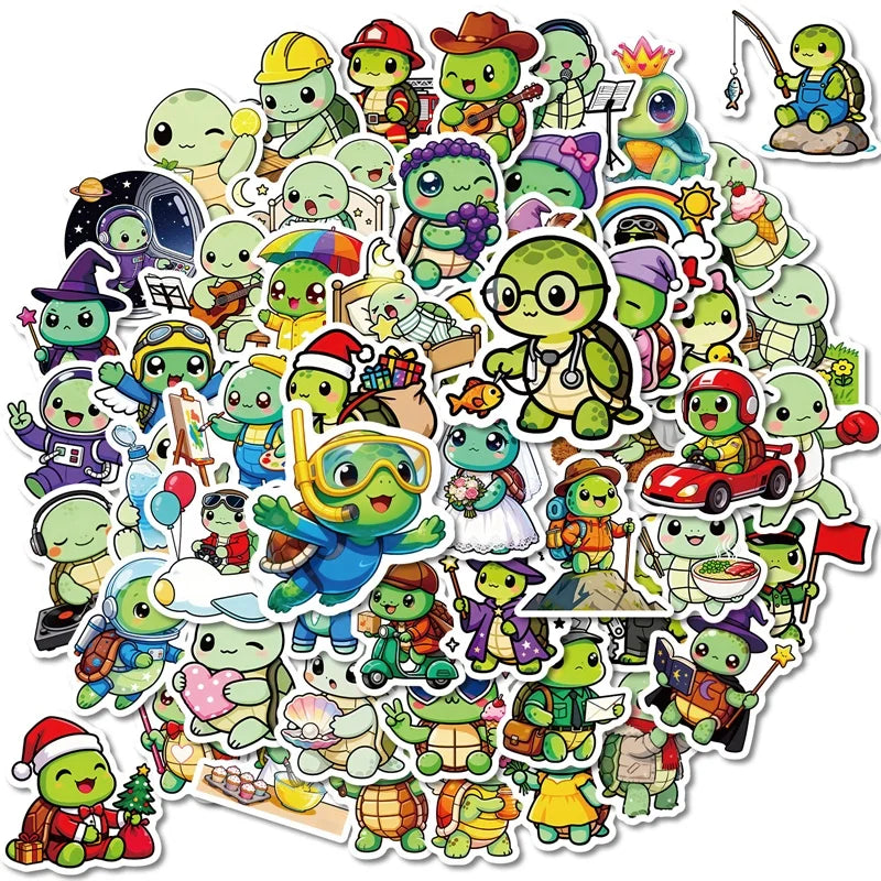 10/30/56PCS Kawaii Little Turtle Colored PVC Sticky Stickers Aesthetic DIY Phone Laptop Luggage Skateboard Graffiti Decals