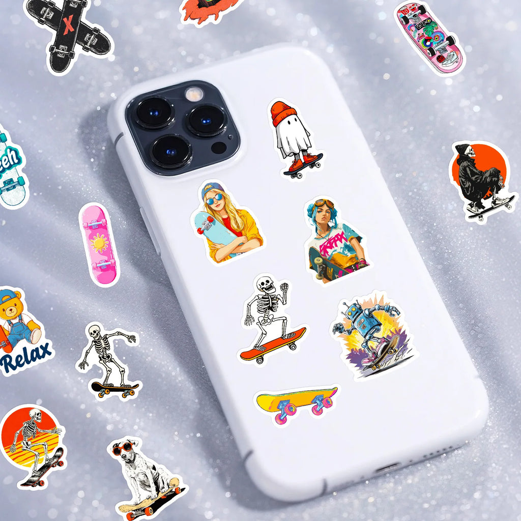 56PCS Street Style Skateboard Creative Stickers, Skate Enthusiast Student Notebook DIY Fun Waterproof Decorative Sticker