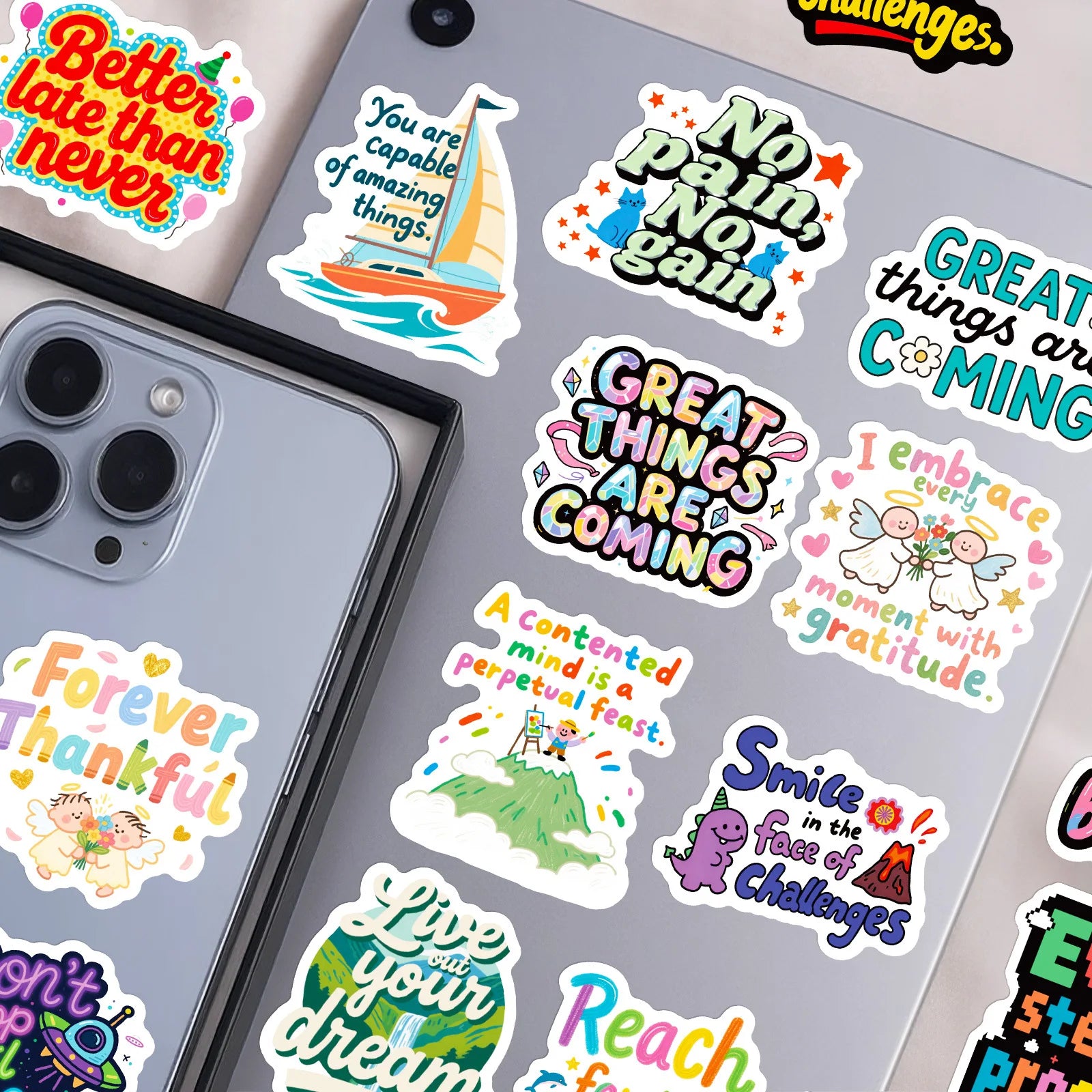 56/112PCS Colorful Inspirational English Quotes Graffiti Stickers Positive Energy Short Sentences Decorative Stickers