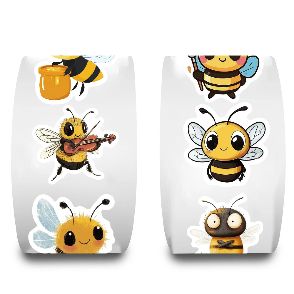500PCS Cute Bee Roll Stickers Nostalgia Skateboard DIY Laptop Luggage Phone Scrapbooking Room Gift Modern Home Decoration ﻿