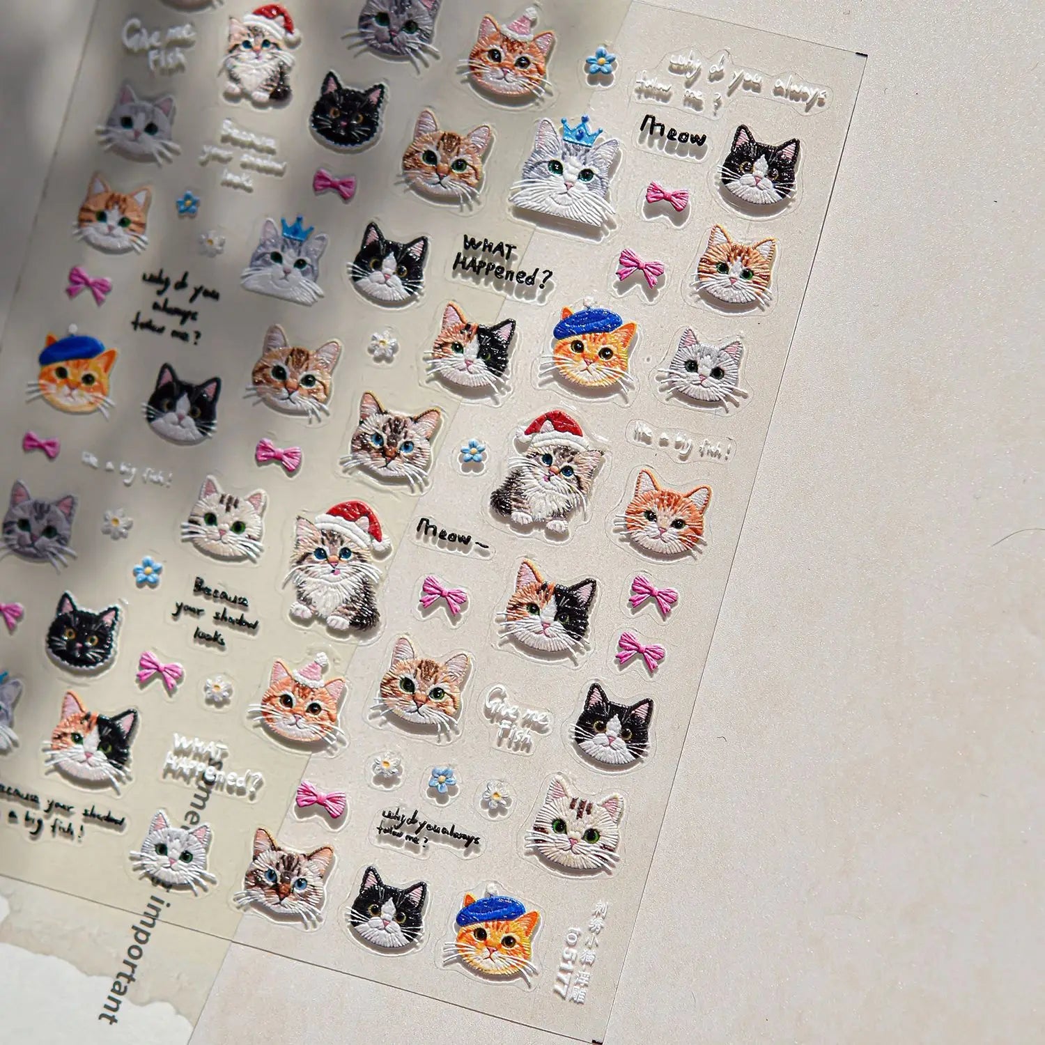 1pc Embossed Nail Stickers Kawaii Cartoon Cat Nail Art Stickers Balet Stylies Self Adhesive Autumn and Winter Nails Decorations