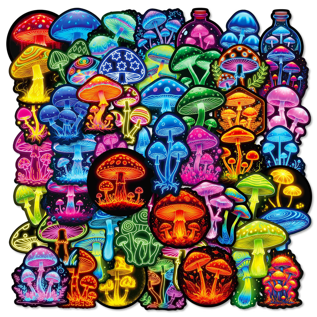 56/112Pcs Neon Mushroom Reusable Stickers Waterproof Decals for Helmet Skateboard Bicycle Computer Stationery Box Multicolor