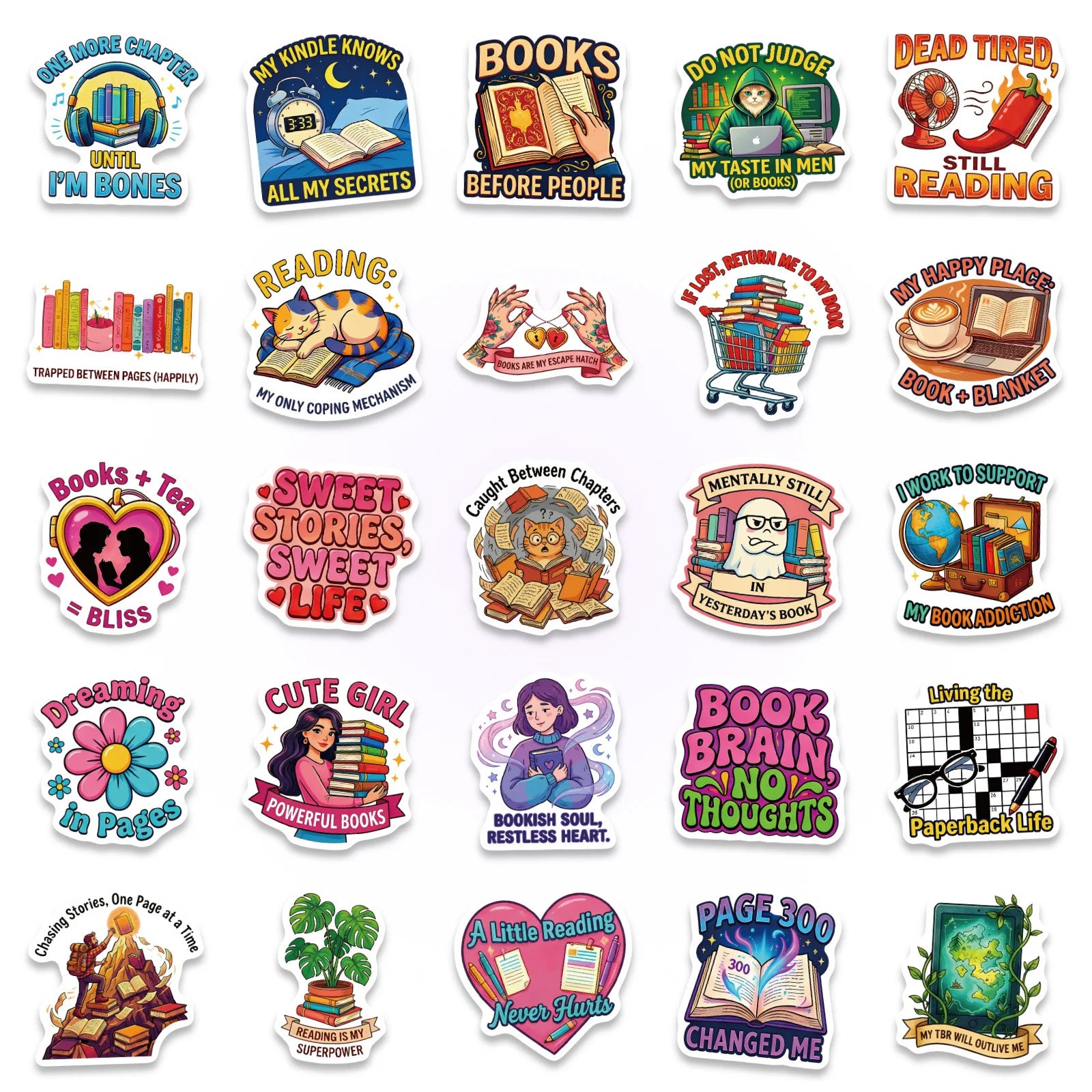 56/112PCS Cartoon Reading Motivational Aesthetic Stickers Tablet Helmet Guitar Notebook Student Supplies Waterproof Sticker
