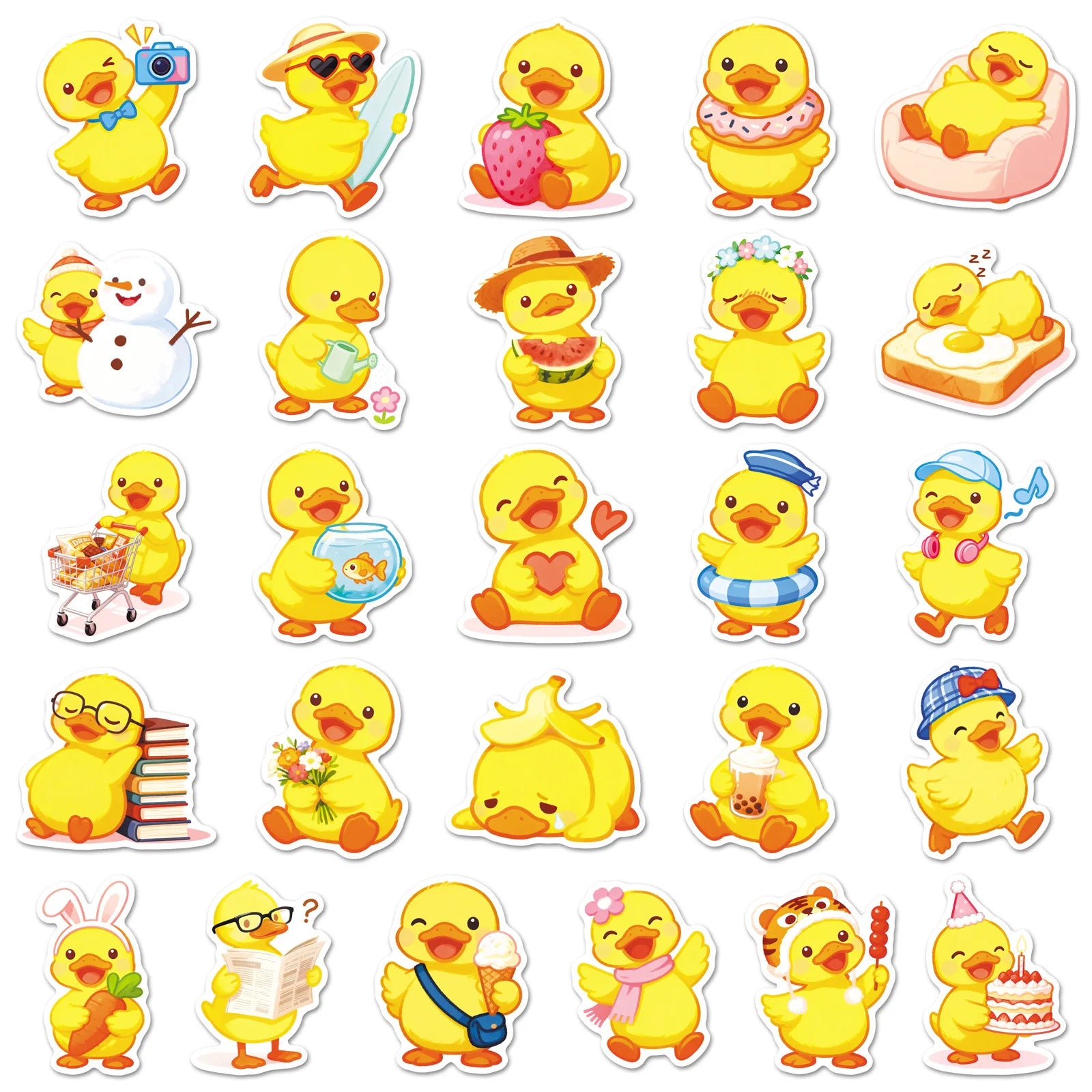 50/100PCS Cute Duck Stickers Q Edition Cute Yellow Hairy Cute Pet Waterproof Decorative Stickers