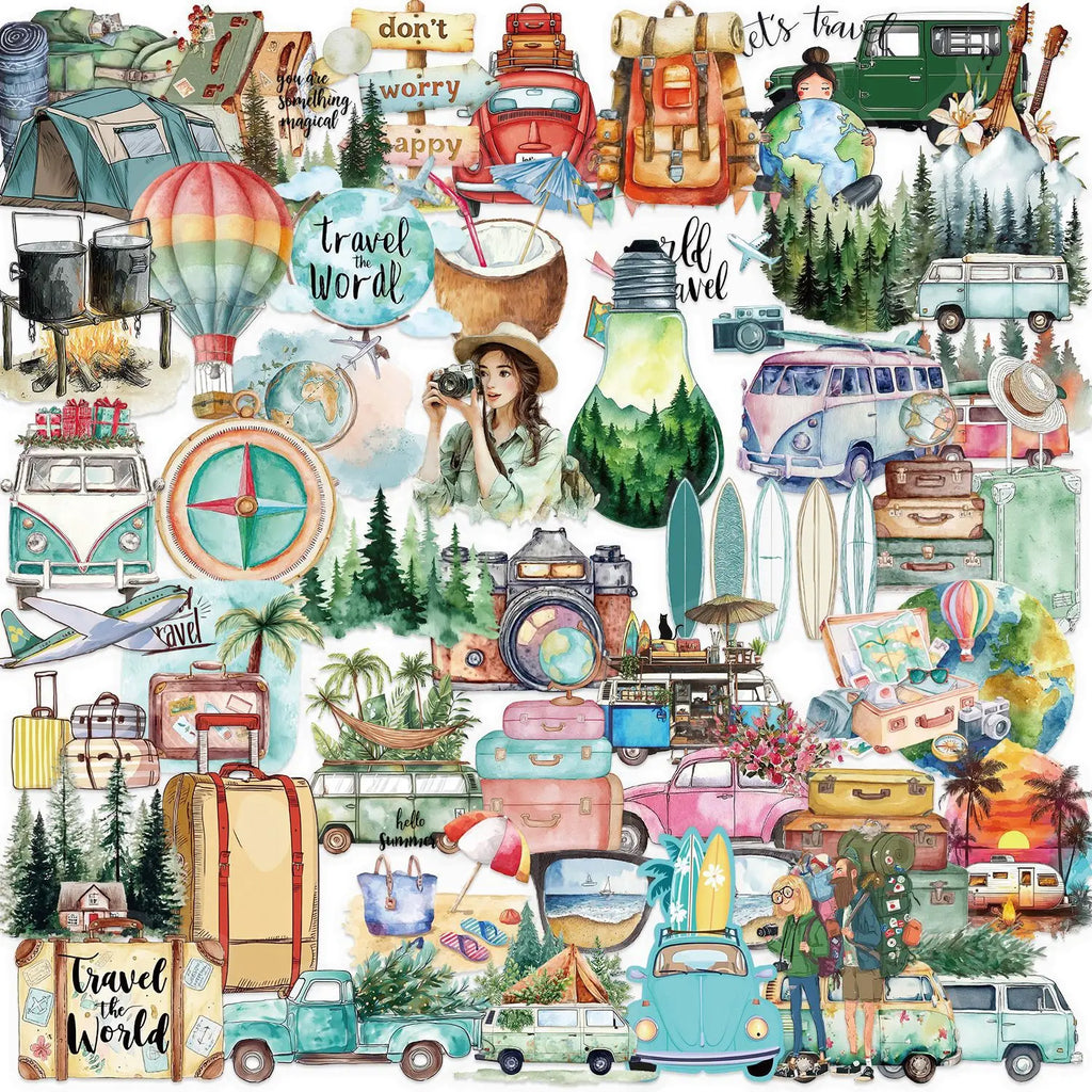 50/100PCS Transparent PET Outdoor Travel Stickers Waterproof DIY Handbooks Notebook Luggage Decoration Stickers