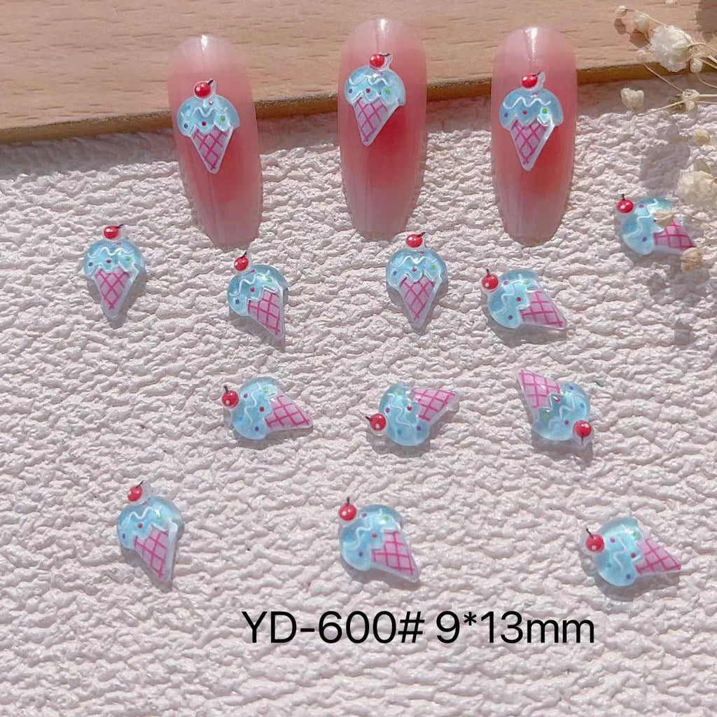 New Nail Art Accessories Summer Ice-cold Fruit Strawberry Ice Cream Cone Cute 3D Ice Cream Nail Charms Resin Nail Decorations