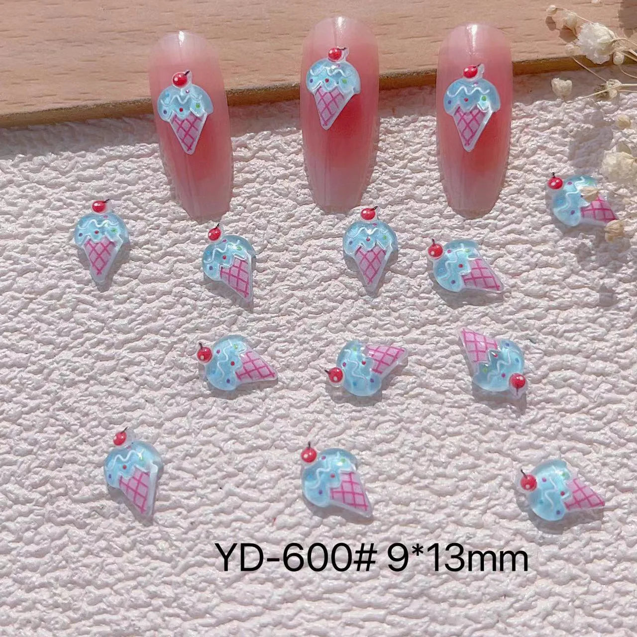 New Nail Art Accessories Summer Ice-cold Fruit Strawberry Ice Cream Cone Cute 3D Ice Cream Nail Charms Resin Nail Decorations