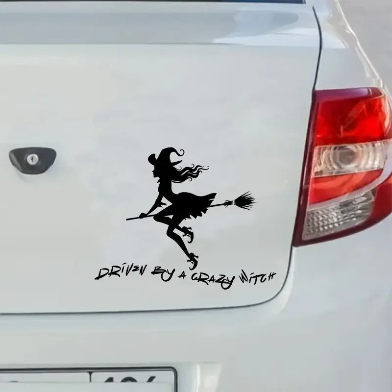 Imagnt Studio Driven By A Crazy Witch Car Stickers ForTruck Van SUV Jeep Motorcycle Vehicle Paint Window Wall Cup Bumpers Crafts