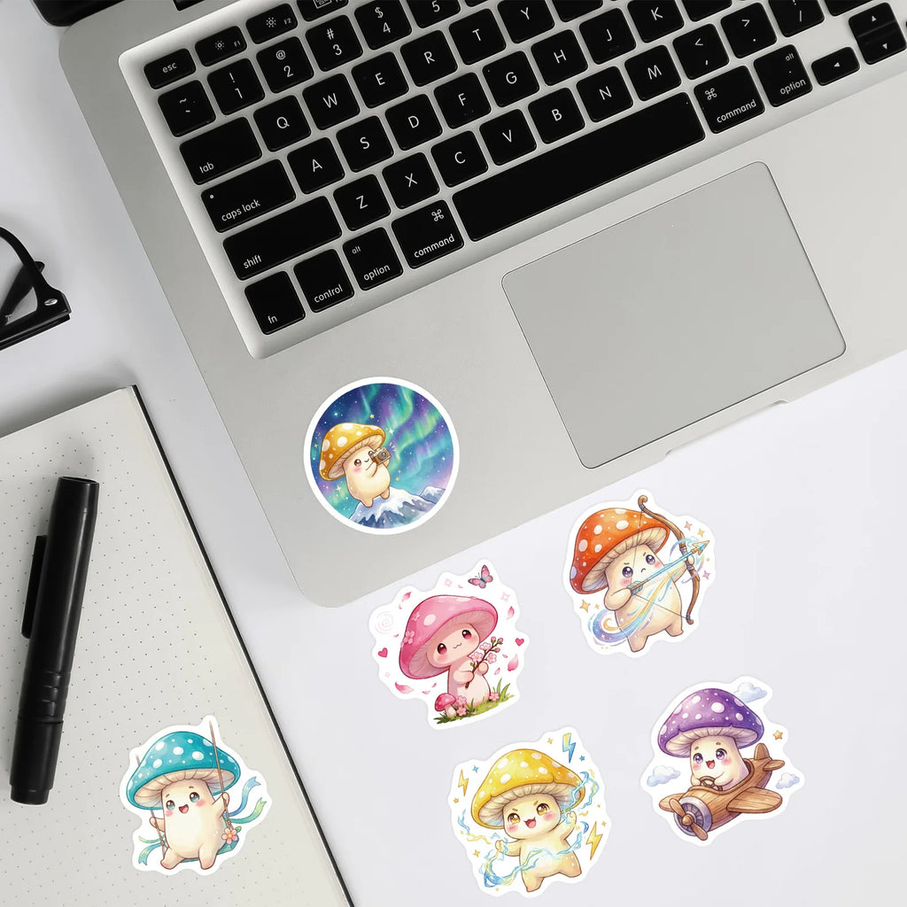 56/112Pcs Colorful Mushroom Creative Cartoon Stickers DIY for Stationery Box Pen Holder Lunch Box Phone Laptop Guitar Waterproof