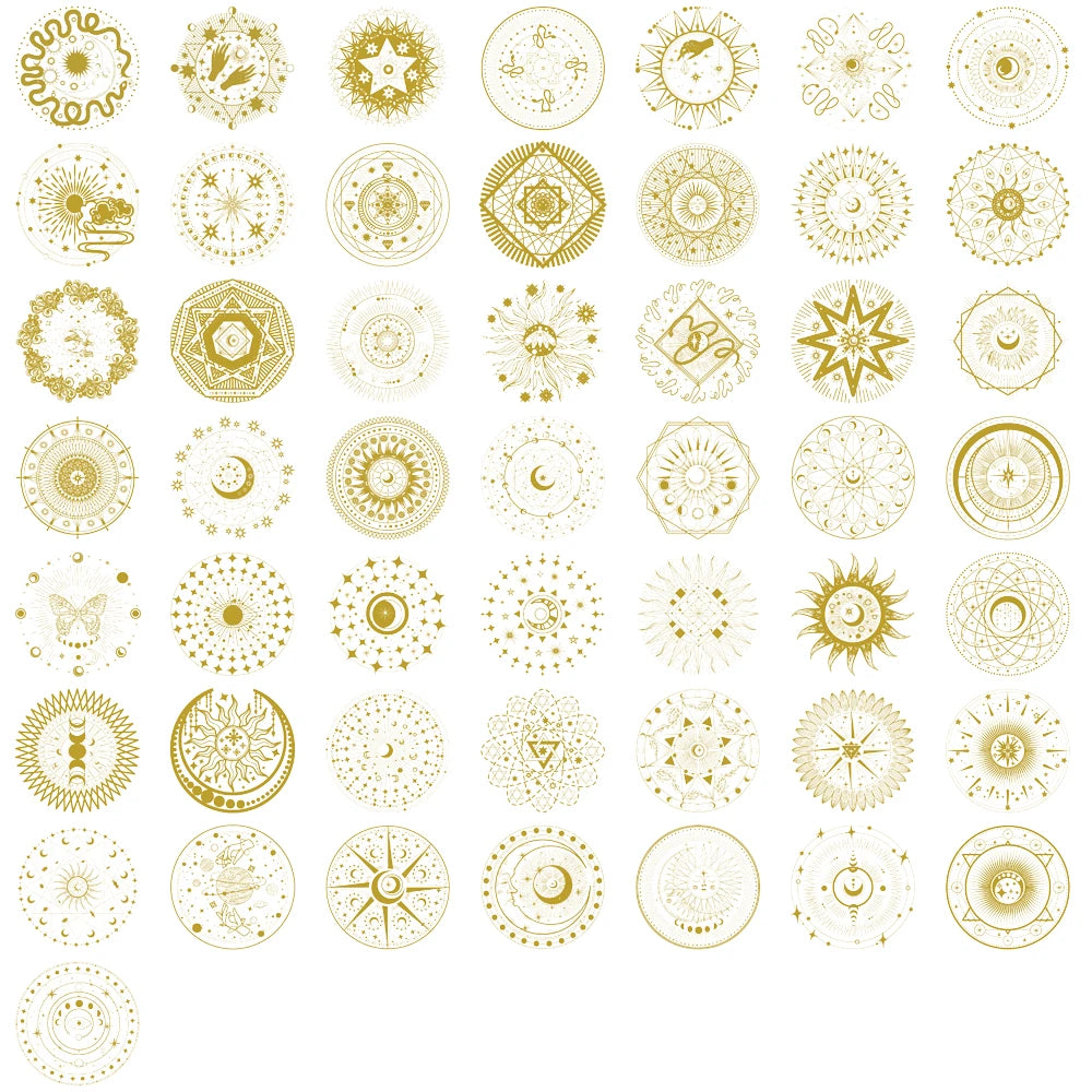 50PCS Stickers Gold Magic Moon Sun Aesthetic Print Laptop PET Suitcase Phone  Luggage Notebook Cartoon Suitcase Vinyl Decals