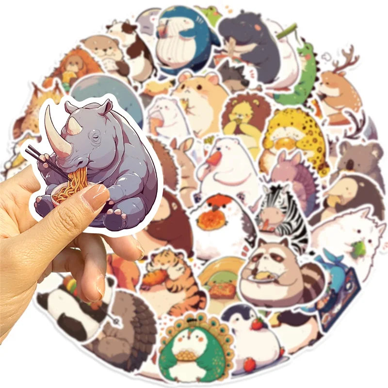 10/30/50PCS Animal Eating PVC Sticky Sticker Aesthetic Children's Korean Stationery DIY Decoration Scrapbooking School Supplies