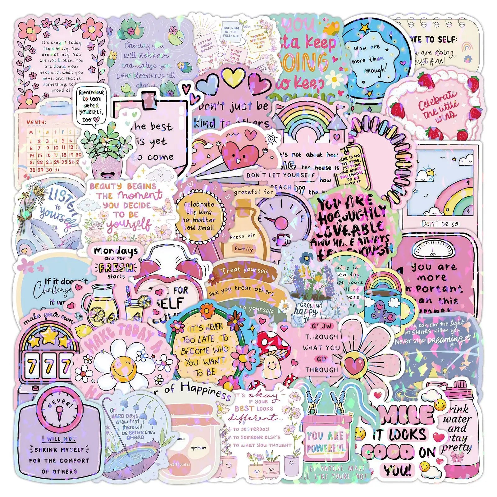 50/100 Pcs Cute Inspirational Quote Aesthetic Fresh Stickers Reusable for DIY Car Suitcase Fridge Phone Stationery Box Decals