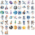 50Pcs Pack Clear Cartoon Astronaut Sticker Pack, Waterproof Transparent PET Kids Decals for Stationery Guitar Notebook Decor