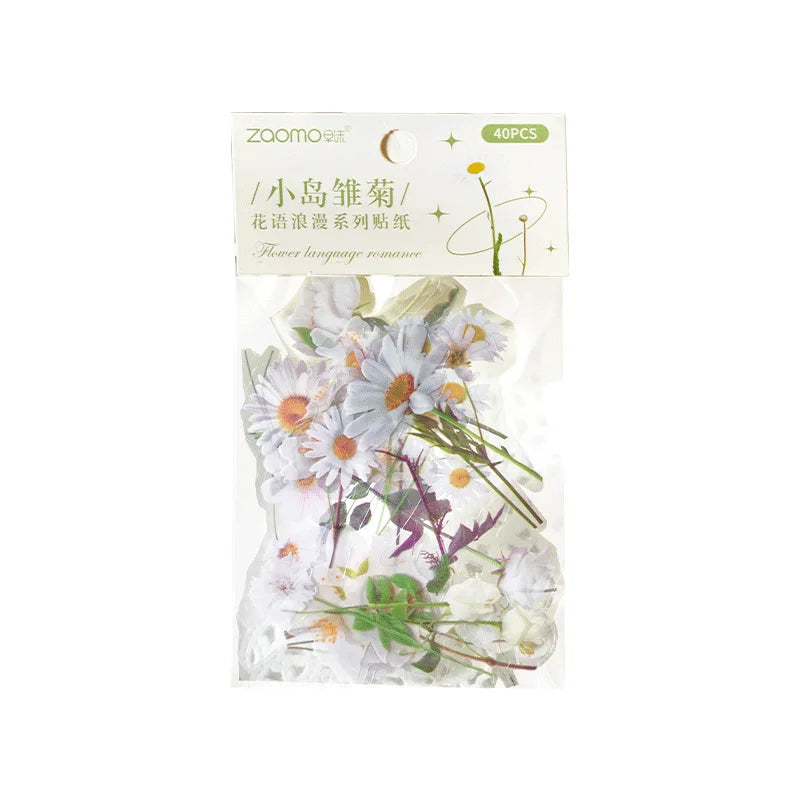 40pcs/pack PET Flowers Stickers Plant Stickers Daisy Decor Stationery for Junk Journal DIY Scrapbooking Label Stickers