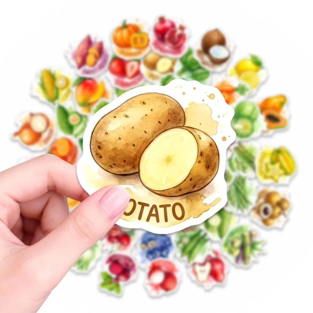 50/100 Pcs HD Watercolor Vegetable Fruit Food Stickers Thick Waterproof for Phone Fridge Cabinet Oven Lunch Box Helmet Decals