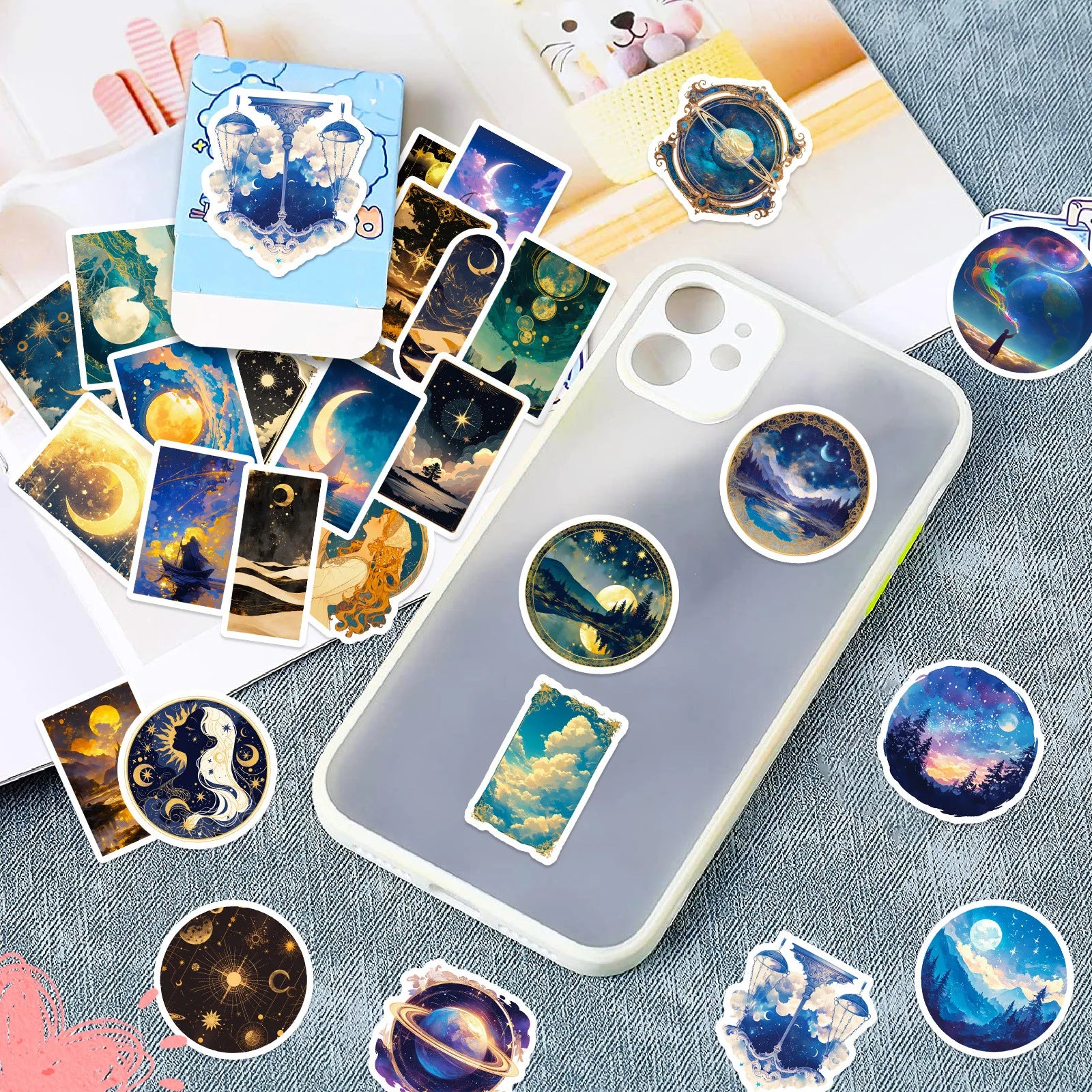 50PCS Creative Black Starry Sky Theme Waterproof Children's Stationery Decorative Stickers