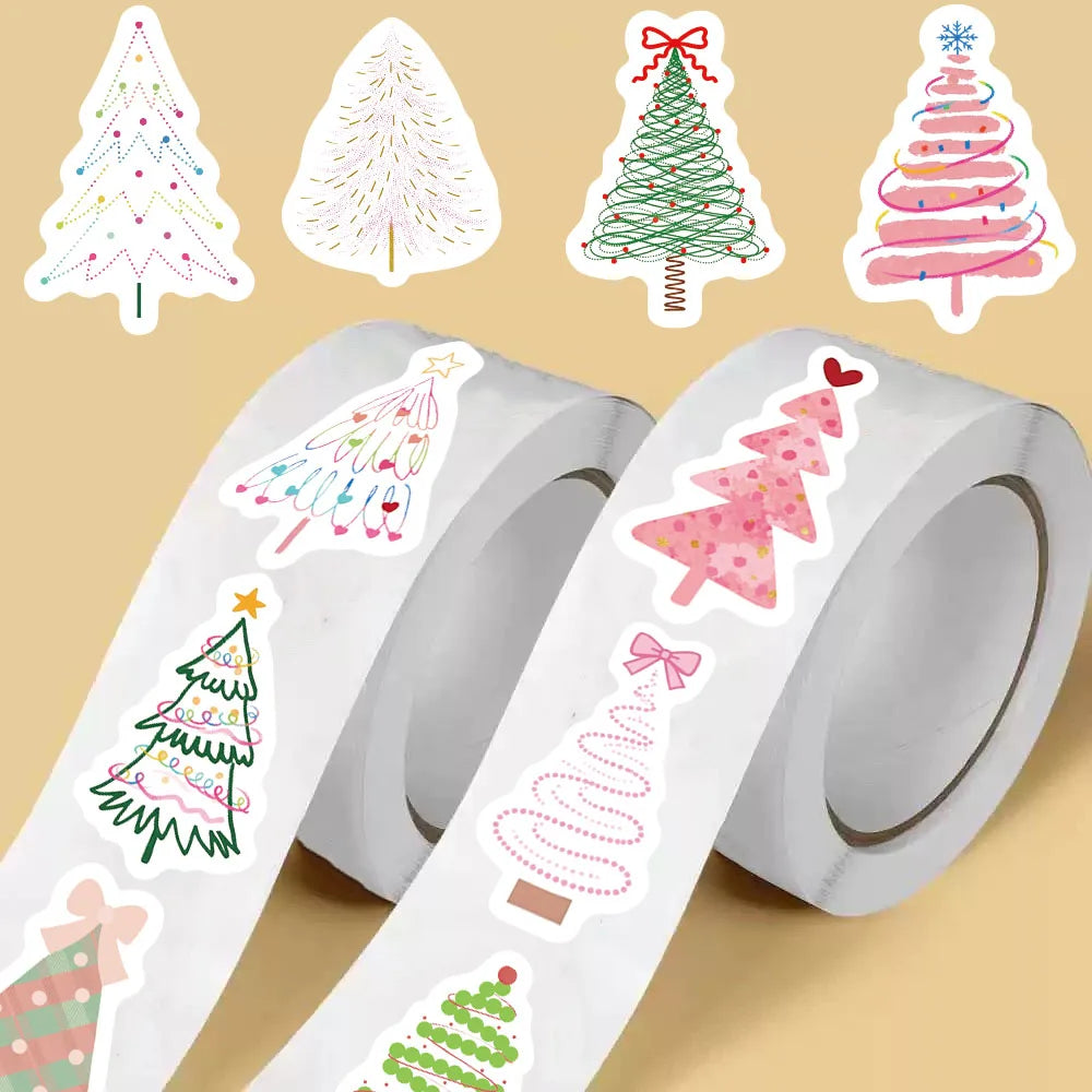 500PCS Christmas Tree Roll Sticker Catoon Laptop Phone Retro Bicycle Coffee Skateboard Personalize Art Waterproof Stickers