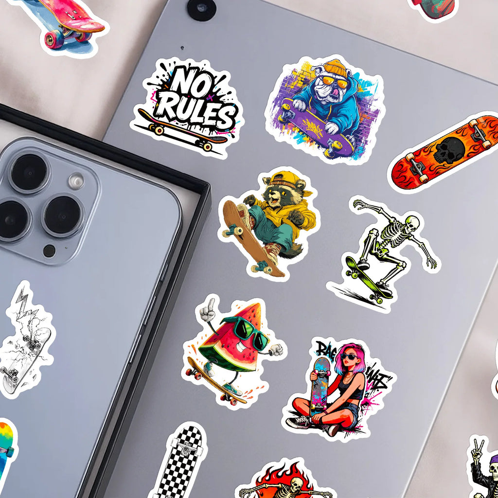 56PCS Street Style Skateboard Creative Stickers, Skate Enthusiast Student Notebook DIY Fun Waterproof Decorative Sticker