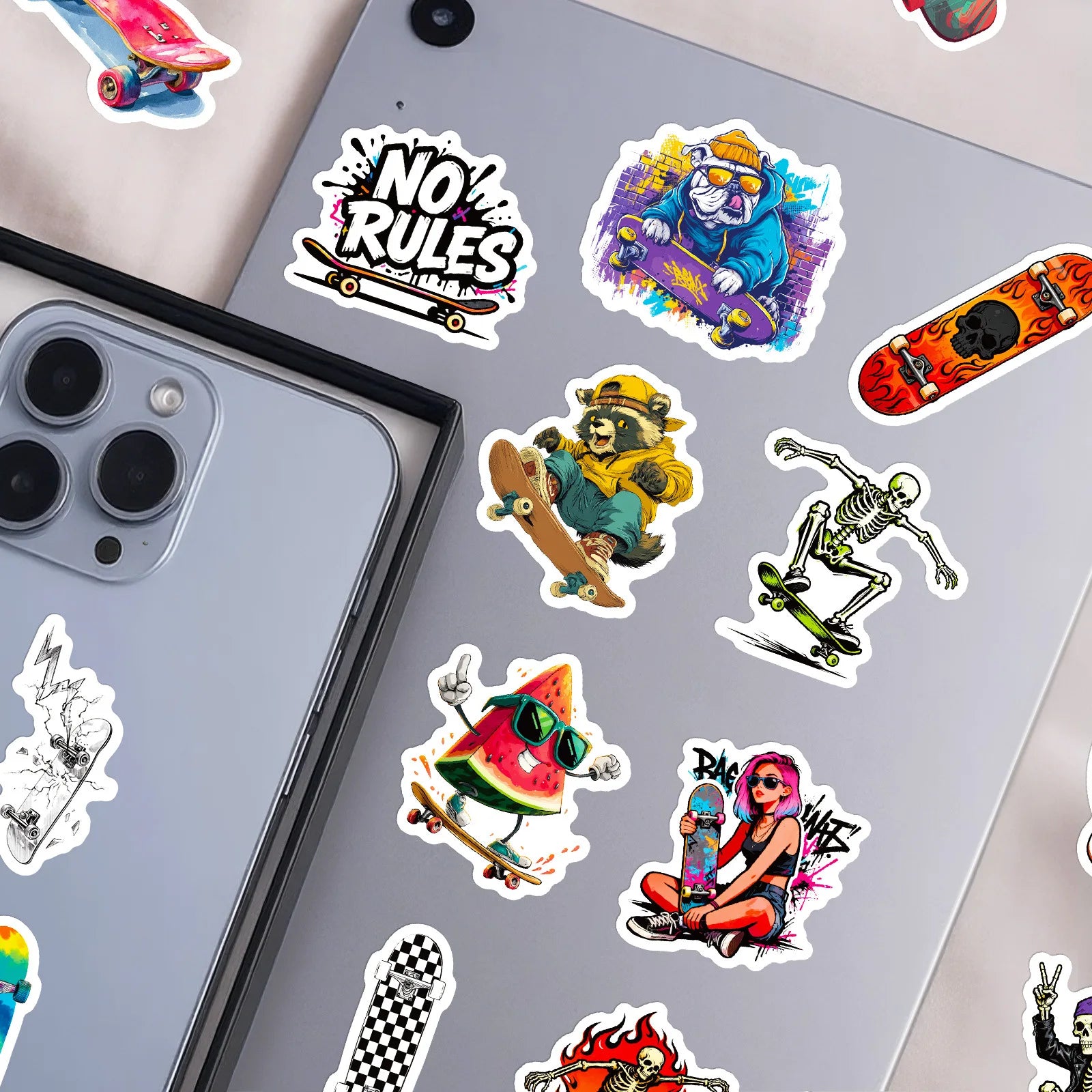 56PCS Street Style Skateboard Creative Stickers, Skate Enthusiast Student Notebook DIY Fun Waterproof Decorative Sticker