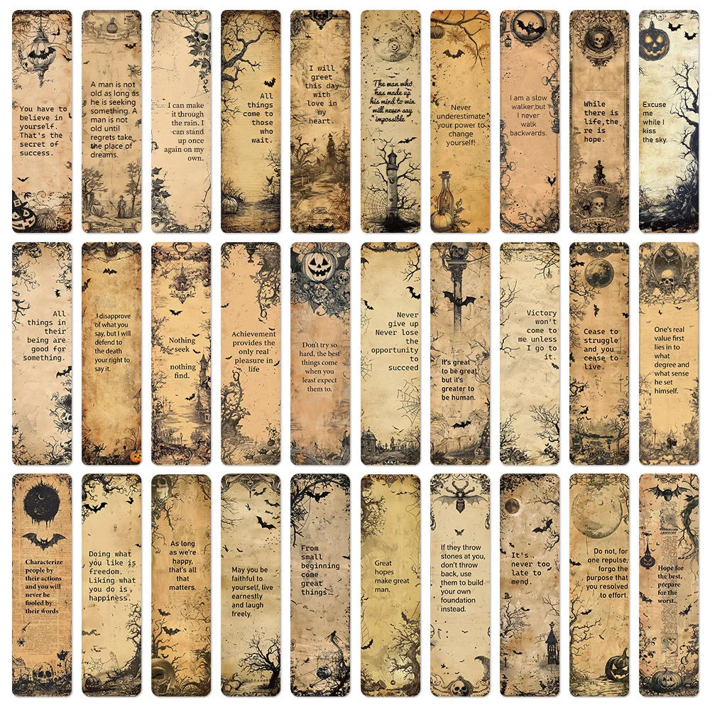 30 Pcs Retro Dark Inspirational Quote Bookmarks DIY Bookmark Decor
