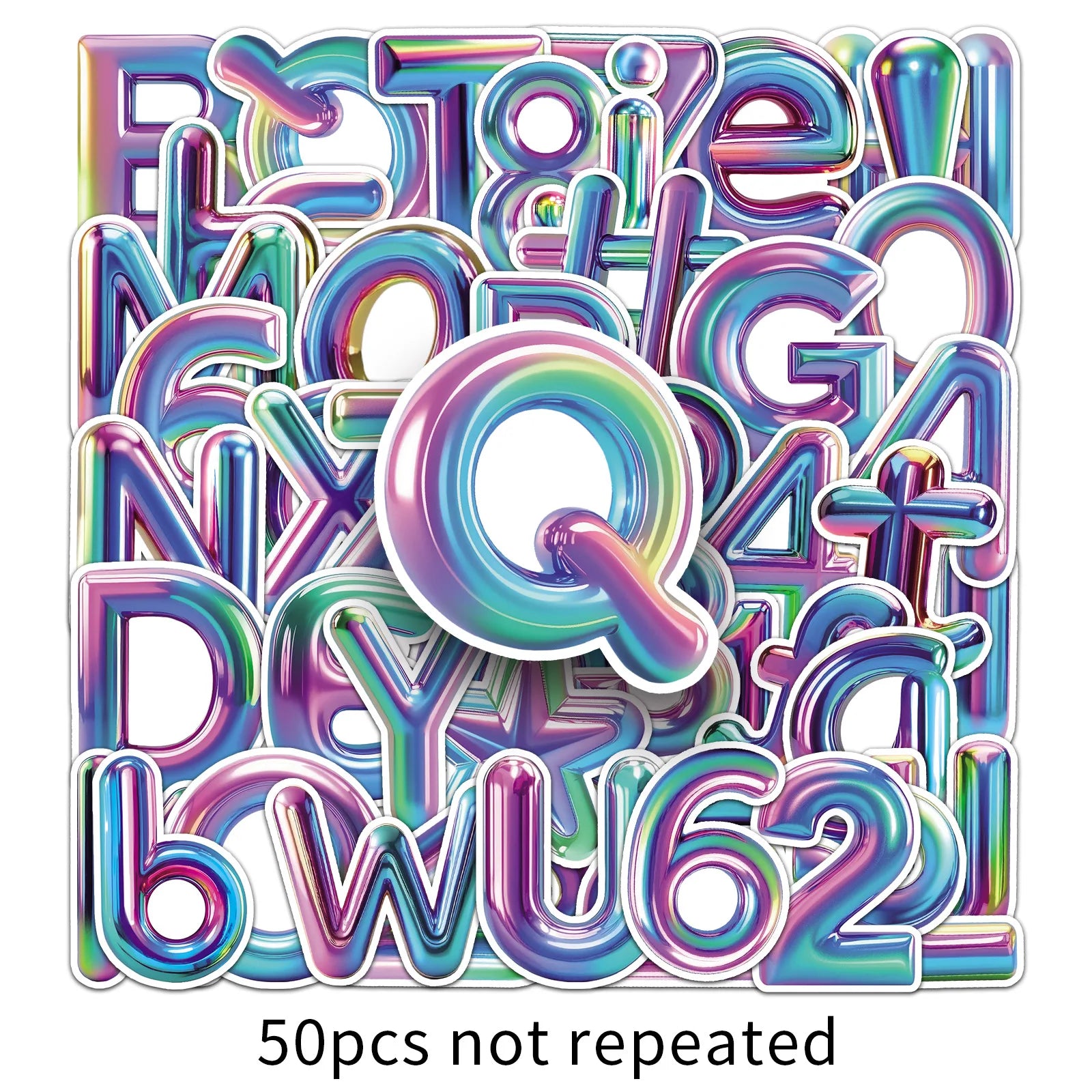 50-Pack 3D Vibrant Color Letter & Number Graffiti Stickers Decorative Stickers for Phone Case Laptop Skateboard Luggage Notebook