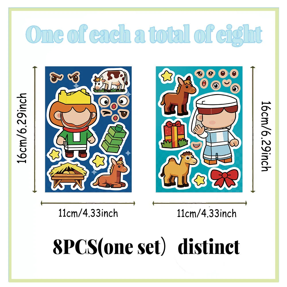 8PCS Angel Building Blocks Assembly Puzzle Stickers Cartoon Creative Fun Puzzle Account Materials Tablet Waterproof Stickers