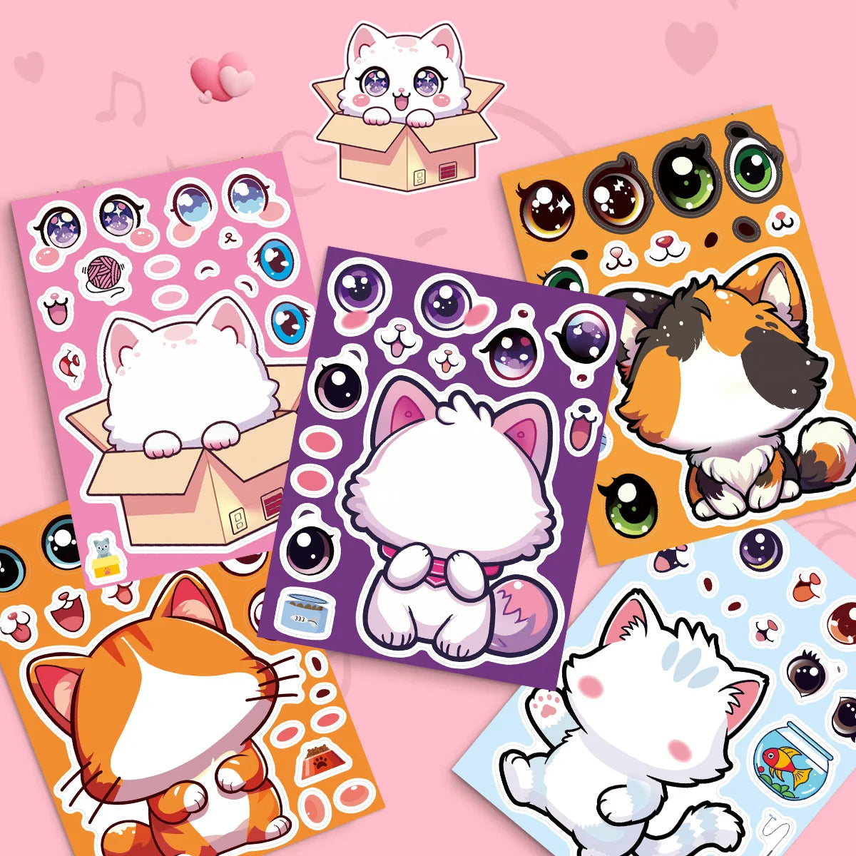 8/16/24PCS Cute Cat Stationery Notebook Stickers Cartoon Puzzle Festival Gift Decoration Waterproof Stickers