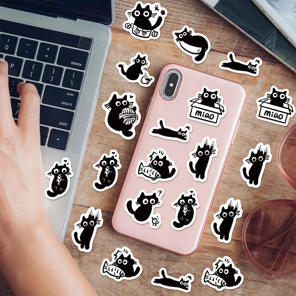 500PCS Little Black Cat Cute Cartoon Reward Stickers DIY Phone Cases, Water Cups, Envelopes, Notes, Reward Gifts, Seal Stickers