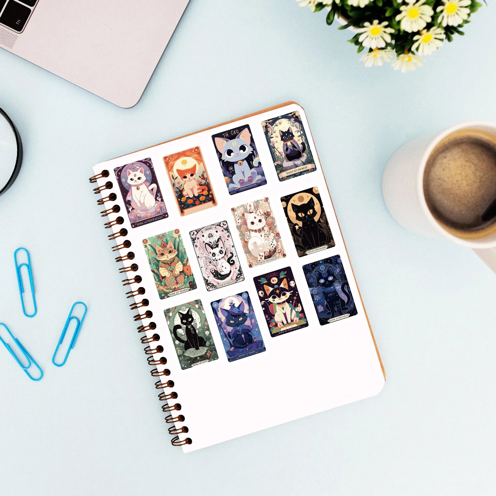 78PCS Cat Tarot Cards Sticker Cartoon Aesthetic Classic Decorative Phone Laptops Luggage Skateboard Suitcase Coffer Guitar Stick