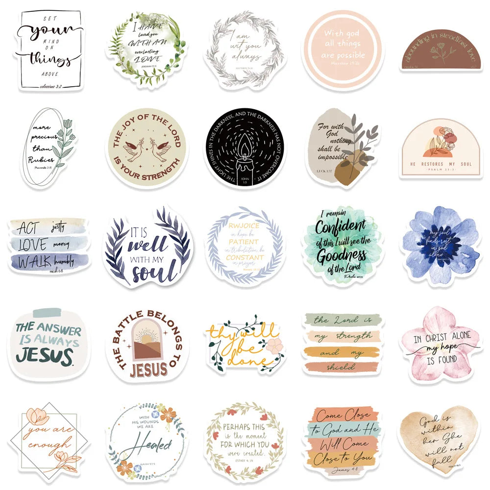 50/200PCS Bible Quote Sticker Packs for Decoration Pad Suitcases Phone DIY waterproof Kids Notebook Stationary tickers