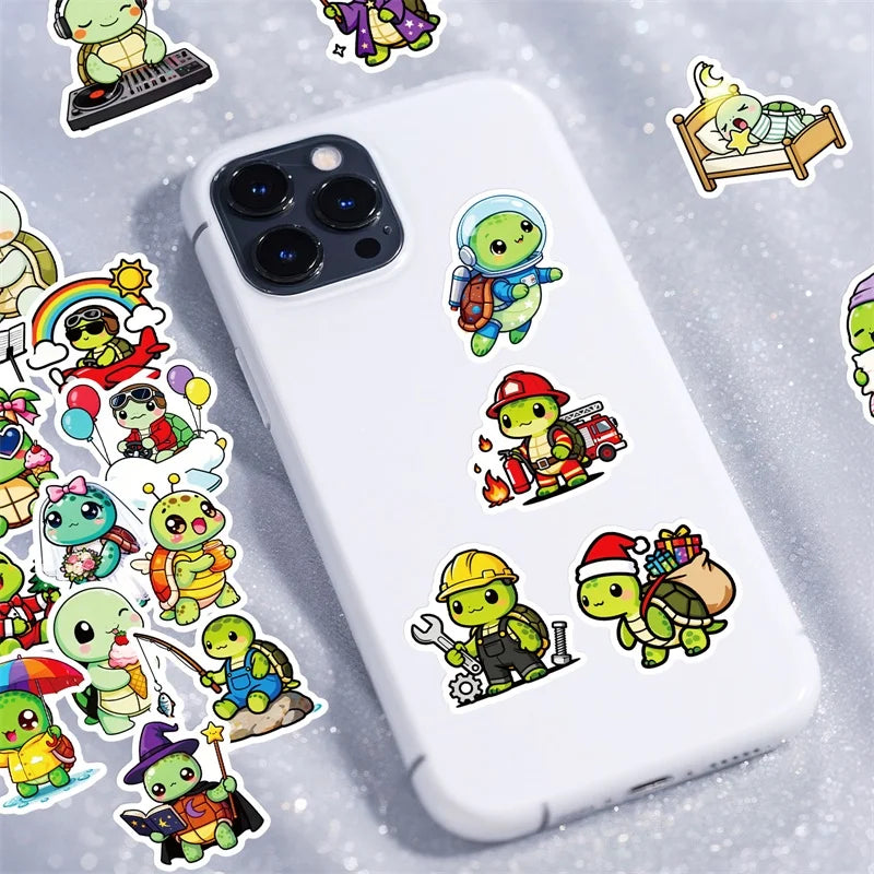 10/30/56PCS Kawaii Little Turtle Colored PVC Sticky Stickers Aesthetic DIY Phone Laptop Luggage Skateboard Graffiti Decals