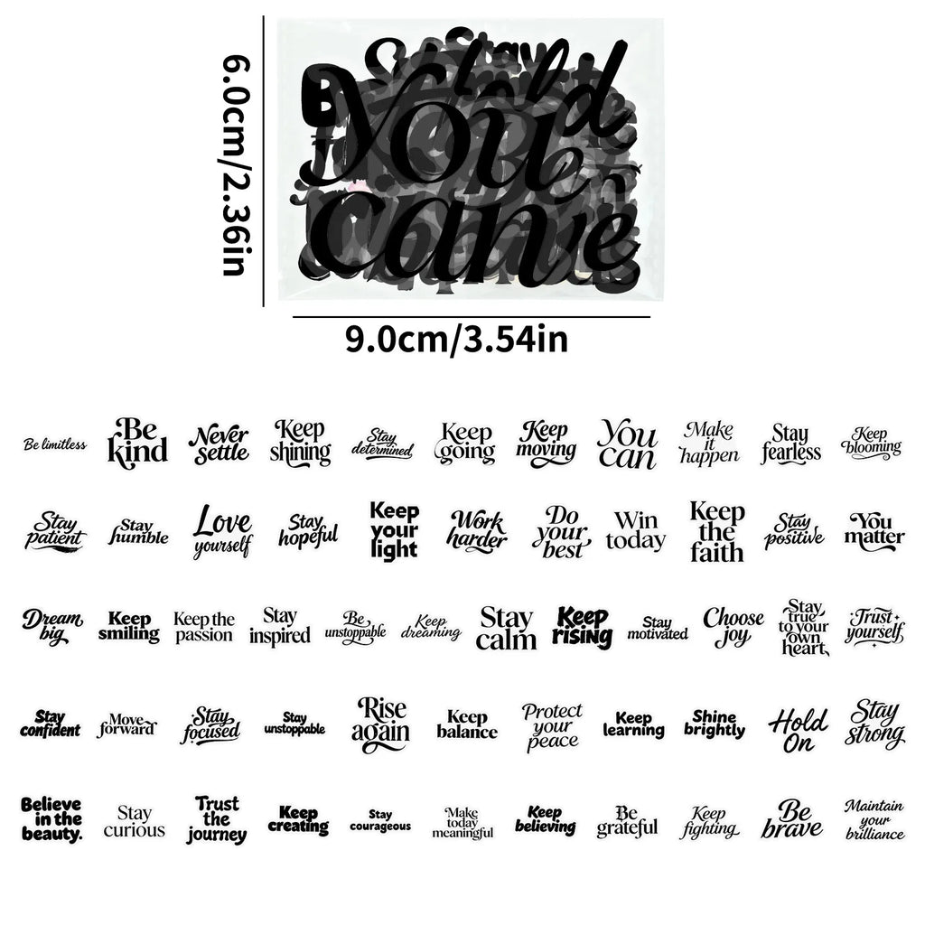 56Pcs Pack Inspirational Quote Stickers Clear PET English Motivation Decals for Notebook Stationery Guitar Helmet Fridge Luggage