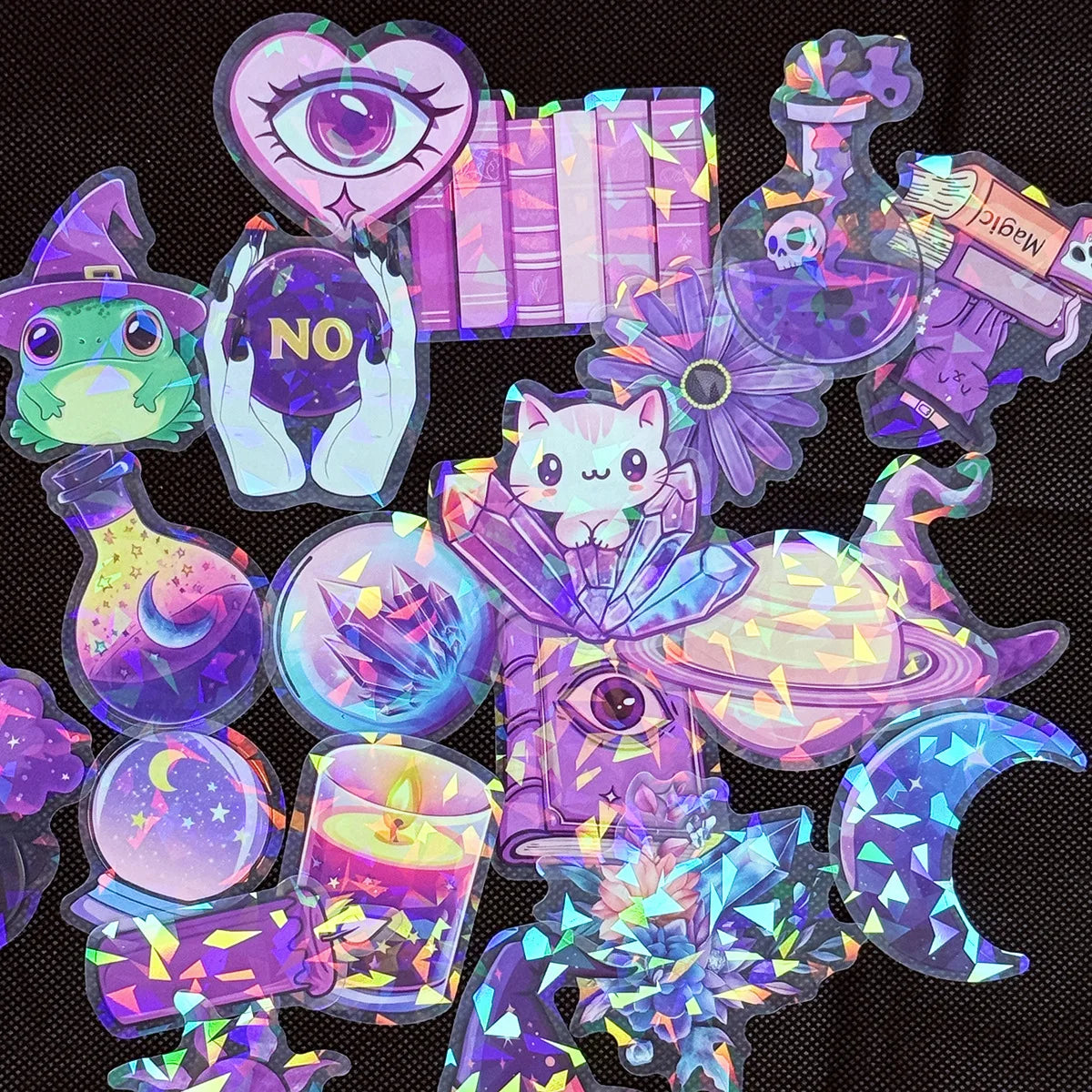 50/100PCS Transparent PET Laser Gothic Witch Stickers Tablet Phone Creative Stickers Notebook Stationery Children Reward Decor