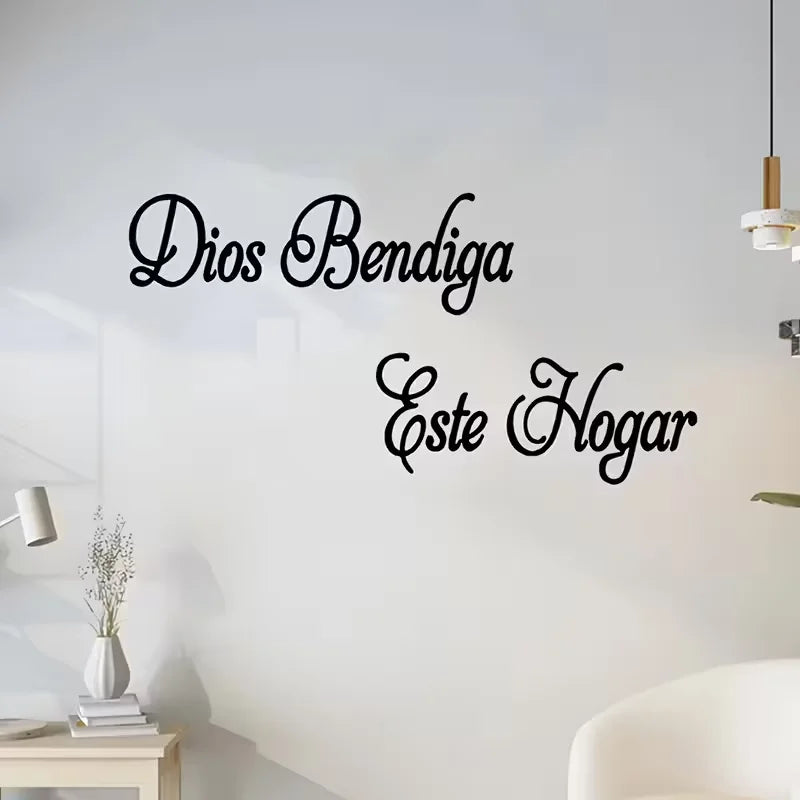 2D Spanish Blessing Wall Decals "Dios Bendiga Este Hogar" | Self-Adhesive Plastic Wall Sticker, Contemporary Style