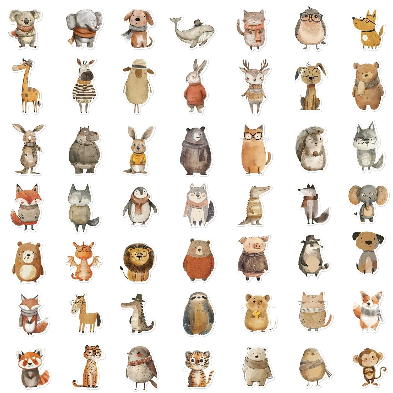 50/100Pcs Cute Hand Painted Animals Stickers For Suitcase Skateboard Laptop Luggage Fridge Phone Car Styling DIY Decal Sticker