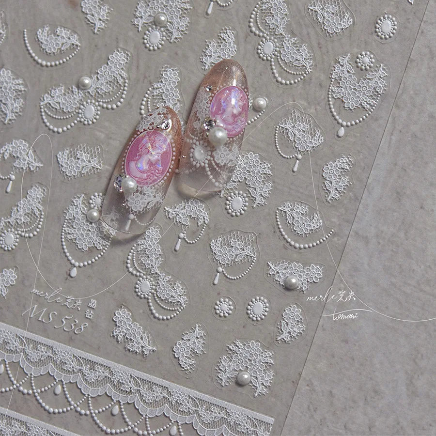 Fashion Lace Flower Charming Nail Stickers Luxury 5D Crystal Diamond Pearl Nail Art Stickers Self Adhesive Manicure Tools Decals