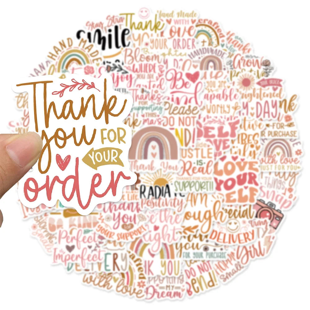 50PCS Boho Thank You Sticker Set Fun Stickers DIY Brochure Decoration Notebook Tablet Toy Stickers
