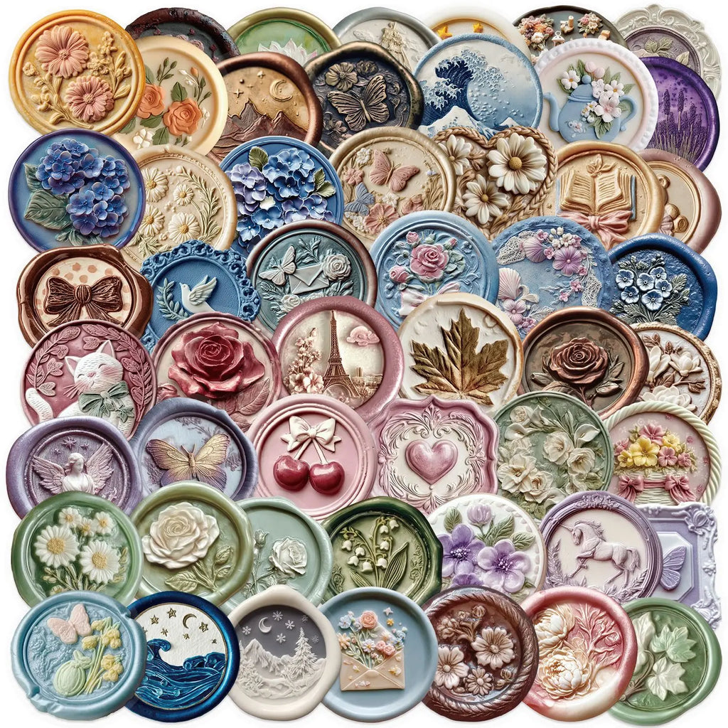 52/104 PCS Transparent Cartoon Relief Stickers Waterproof Transparent PET Decorative Guitar Notebook