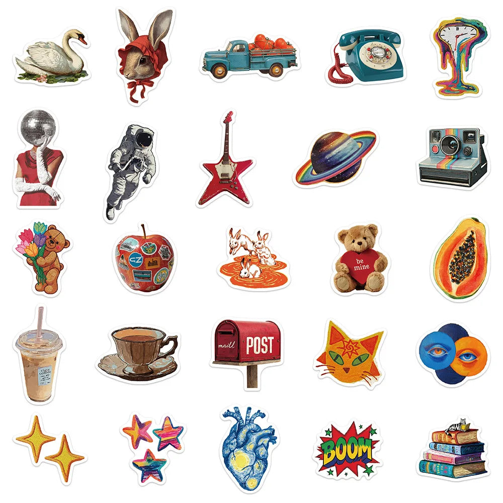 50/100PCS Vintage Y2K Graffiti Sticker Decorative Phone Refrigerator Water Water Bottles PVC Waterproof Sticker