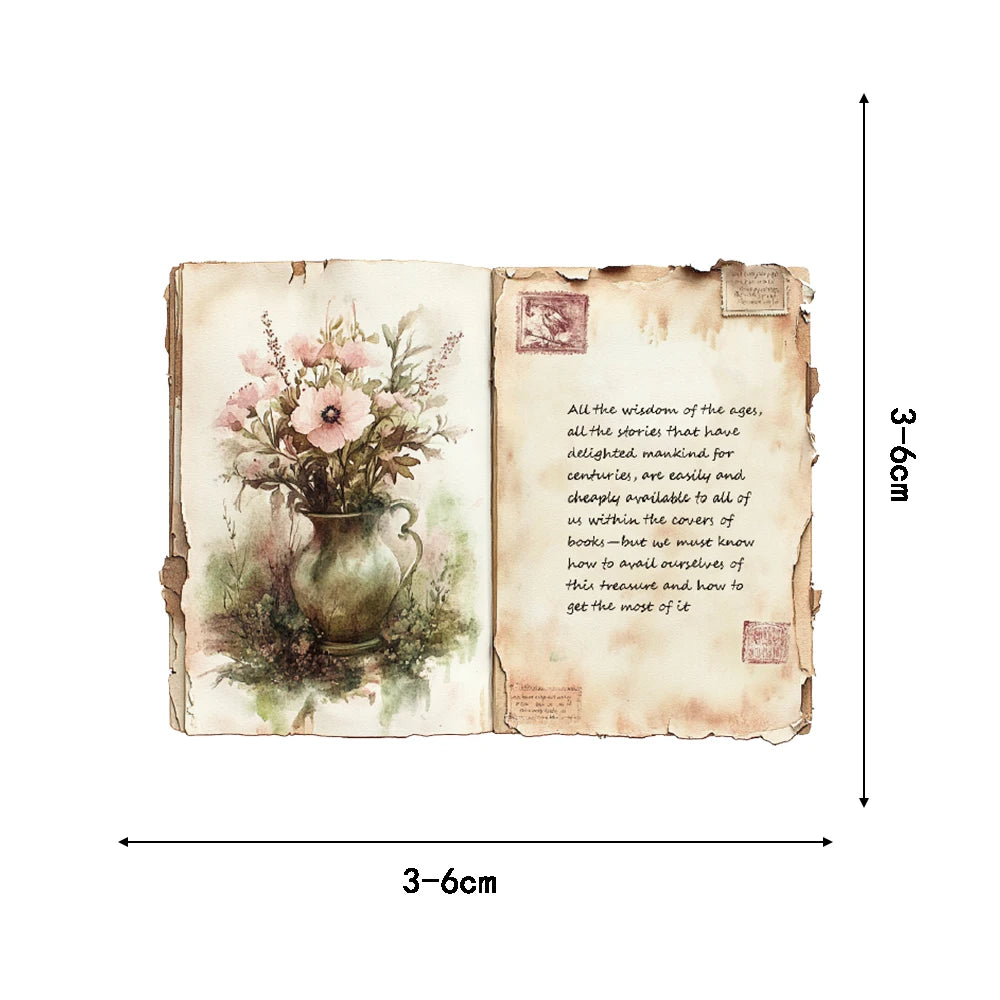 50PCS Read Retro Watercolor Diary Sticker Stationery Phone Luggage Scrapbooking Graffiti Art Picture Laptop Fashion Stickers