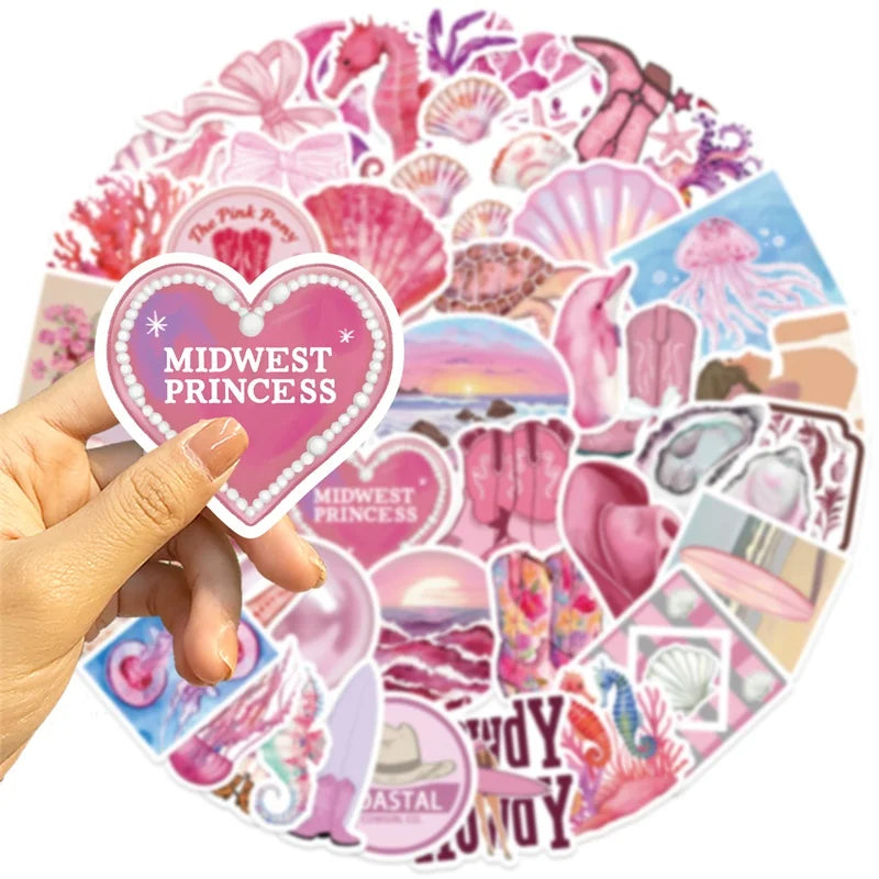 10/30/50PCS Kawaii Pink Beach PVC Sticky Sticker Aesthetic DIY Decoration Scrapbooking School Stationery Supplies for Kids