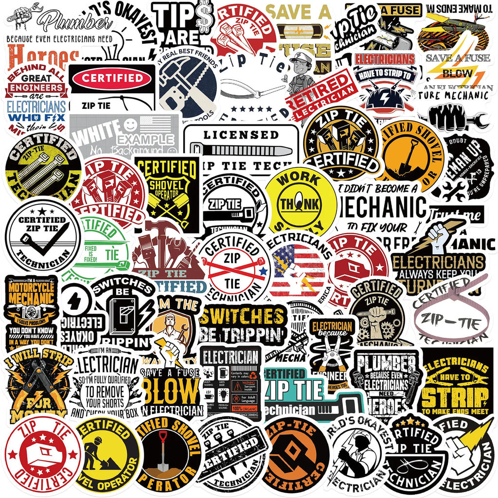 65PCS Funny Technician Mechanic Electrician Sticker Helmet Notebook Decor Notebook Stationary Graffiti Stickers
