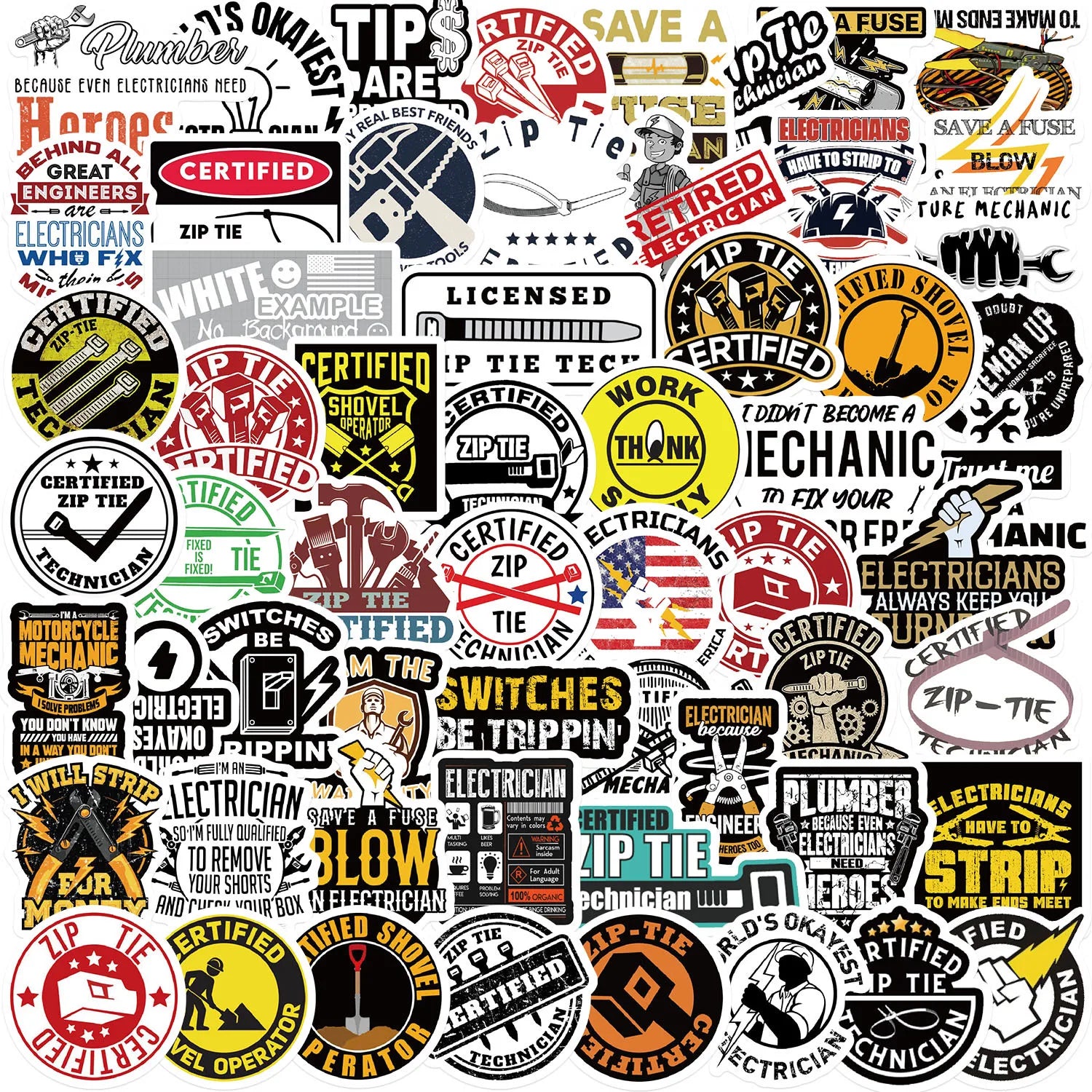 65PCS Funny Technician Mechanic Electrician Sticker Helmet Notebook Decor Notebook Stationary Graffiti Stickers