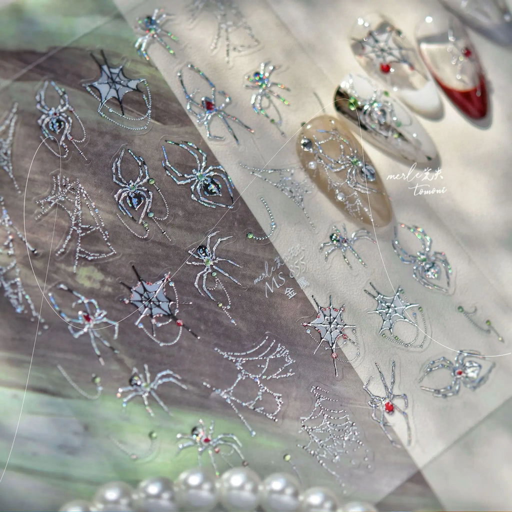 Autumn Nail Stickers Luxury Sliver Bronzing Spider Self Adhesive Nail Art Stickers DIY 5D Halloween Manicure Decoration Decals