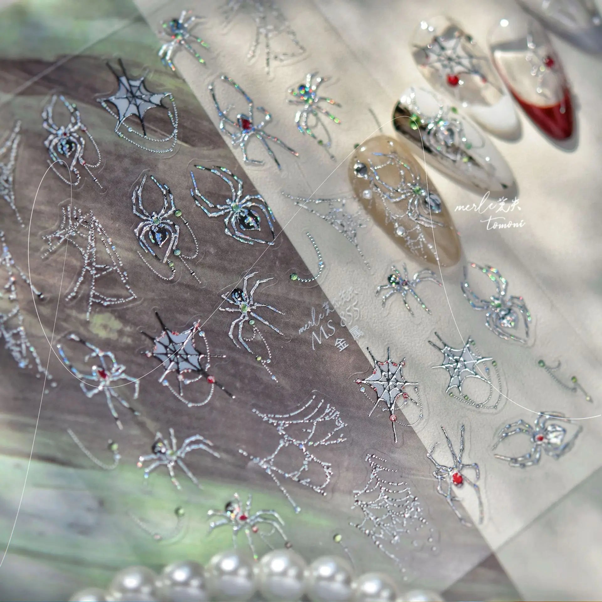 Autumn Nail Stickers Luxury Sliver Bronzing Spider Self Adhesive Nail Art Stickers DIY 5D Halloween Manicure Decoration Decals