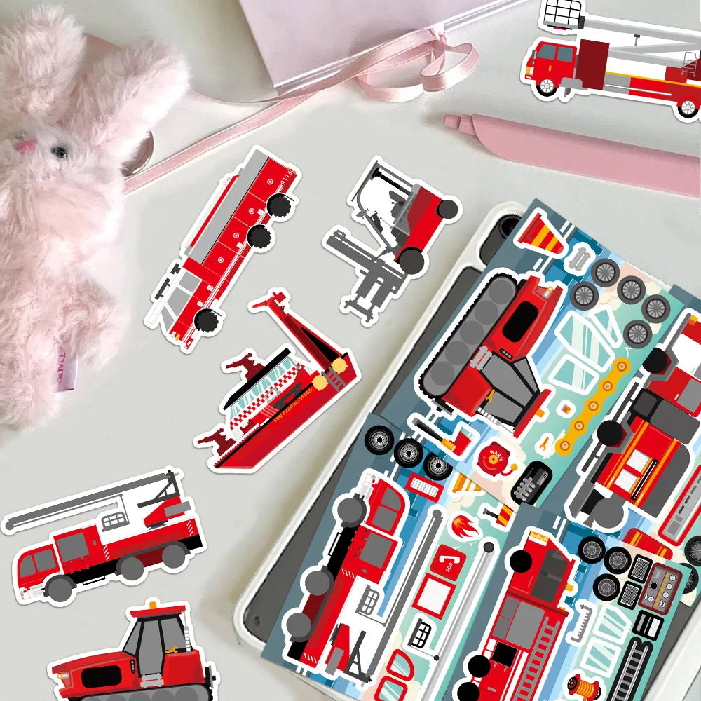 8PCS Fire Engineering Rescue Vehicle Creative Collage DIY, suitable for phone cases, tablets, and decorative toy stickers