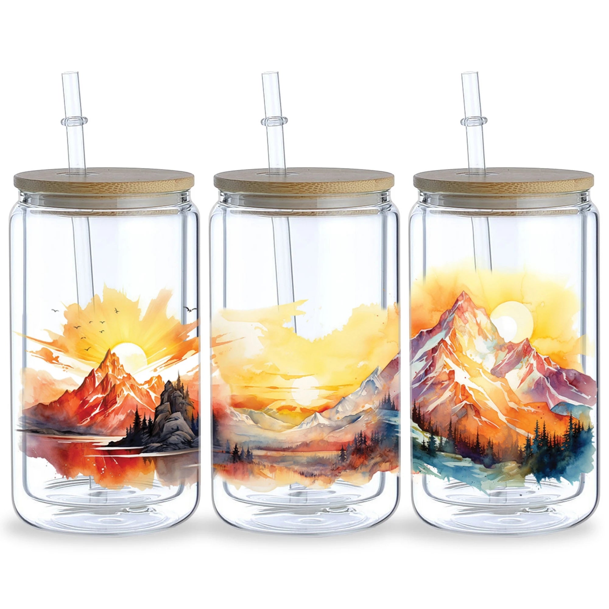 5 Sheets Sunset UV DTF Cup Stickers, DTF Transfer Stickers, Waterproof Beach Wipe-Off Transfer Paper for 16oz Glass, Mugs, Craft