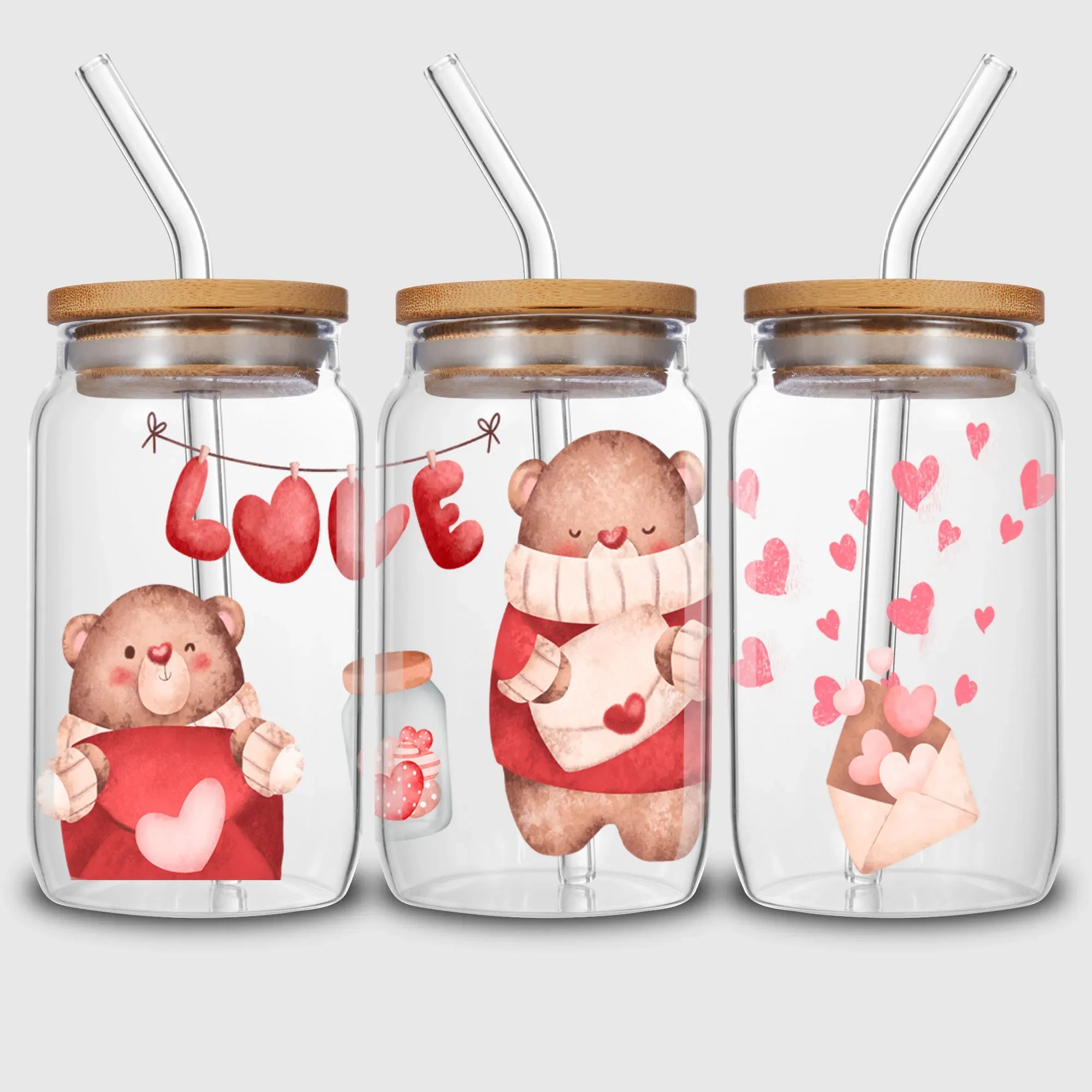 5 Sheets Valentine's Day UV DTF Cup Stickers,Glass Sports DTF Transfer Stickers,Waterproof Couple Wipe Transfers for 16 oz Glass