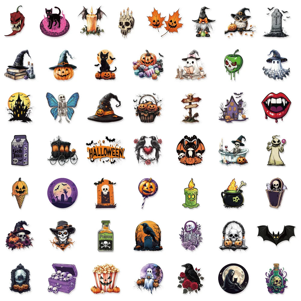 50PCS Halloween Horror Fun Stickers Manual Computer Scrapbook Refrigerator Phone Case Speaker Guitar DIY Toy Stickers